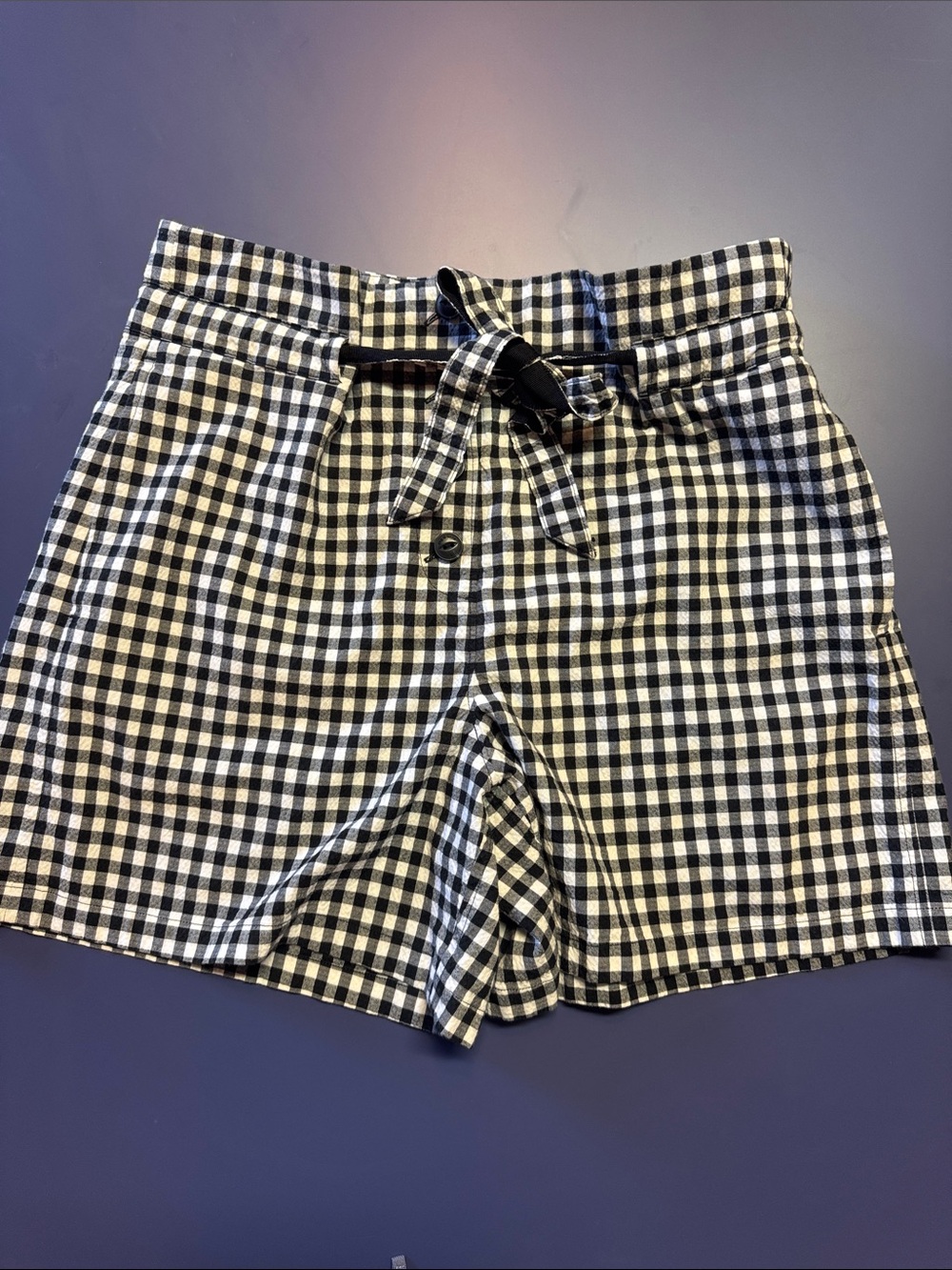 rag & bone Black & White Gingham Tie-Waist Shorts